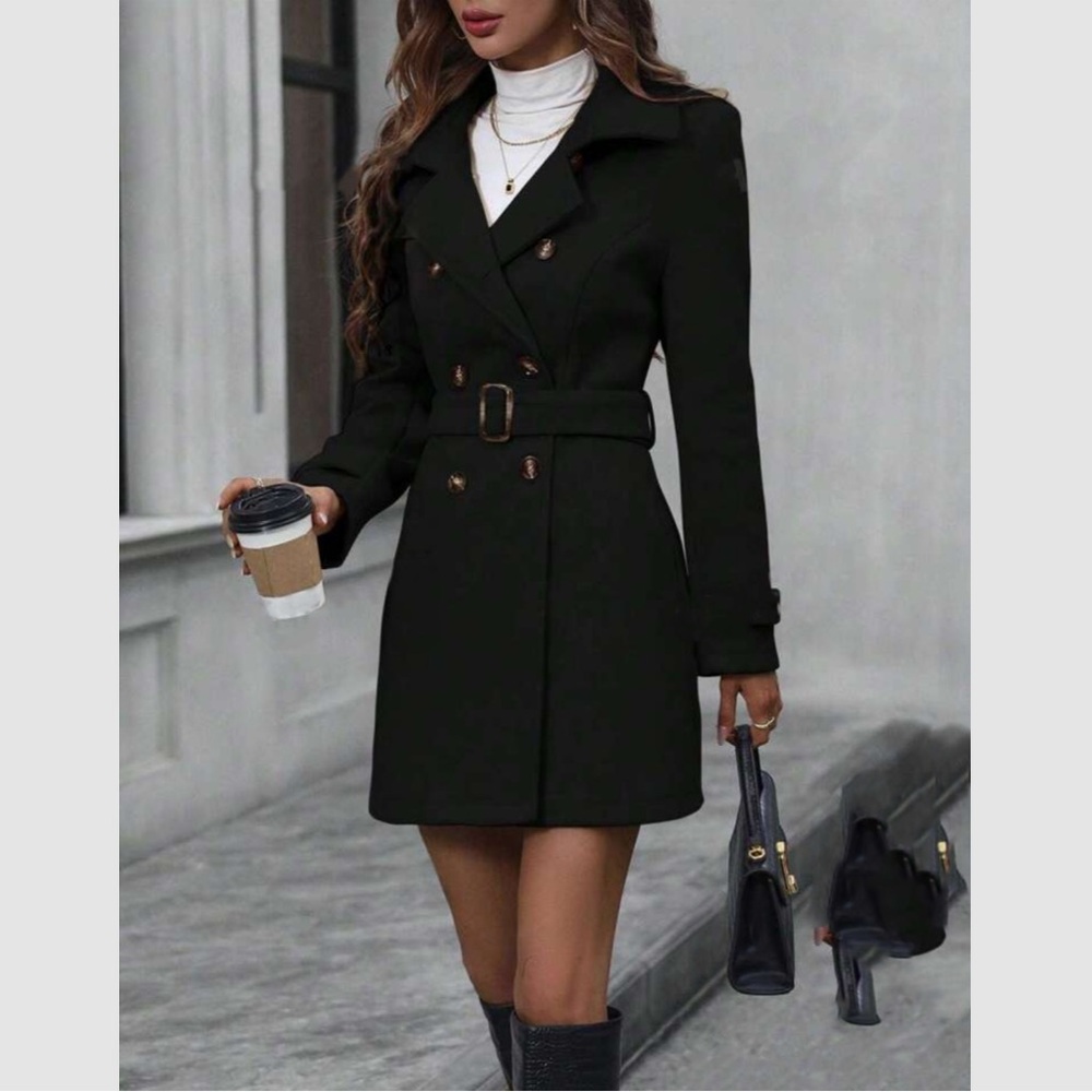 Luxe blue cozy double breasted coat - Picture 4 of 10